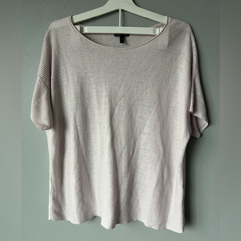 Eileen Fisher pale pink 100% linen loose woven short sleeve sweater Women’s XL